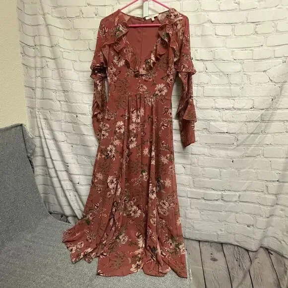 WAYF - Pink Floral Long Sleeve Midi Dress - Picture 3 of 9